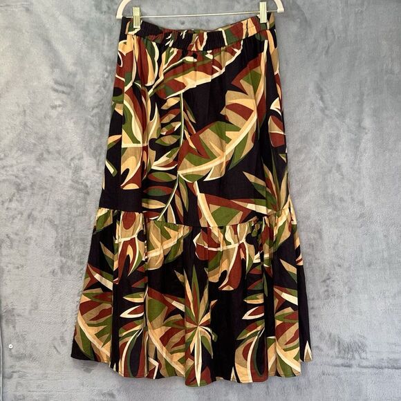 HOUSE of HARLOW 1960 Linen Blend Tropical Print Tiered Midi Skirt Sz M - Picture 5 of 12